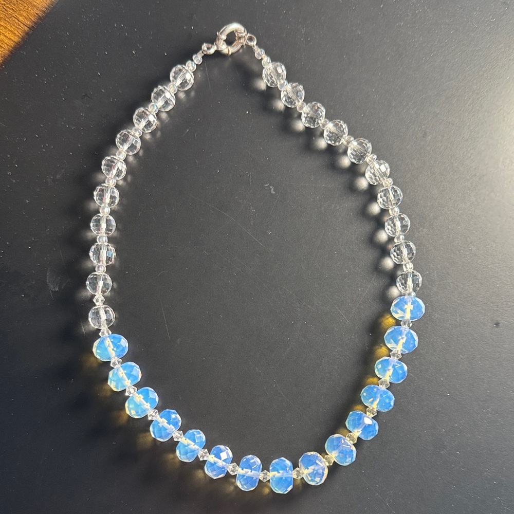Elegant Blue and Clear Beaded Necklace 16 inch
